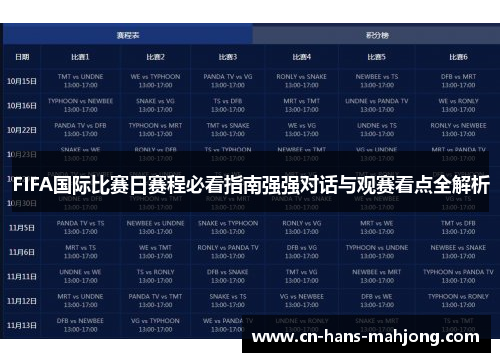 FIFA国际比赛日赛程必看指南强强对话与观赛看点全解析